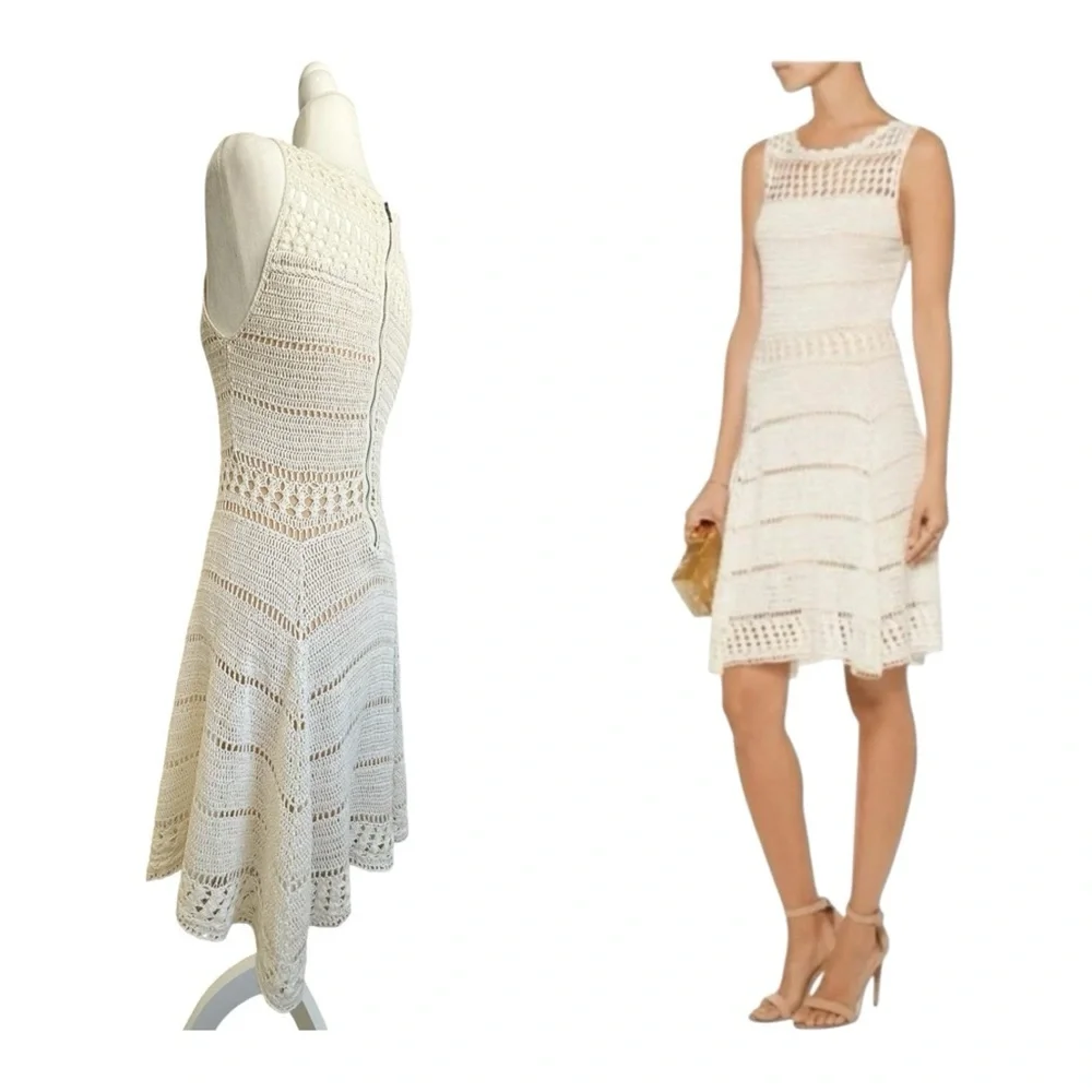 Alice + Olivia Noella Crochet Lace Dress S Ivory Cream Fit-and-Flare Above Knee - Picture 2 of 12